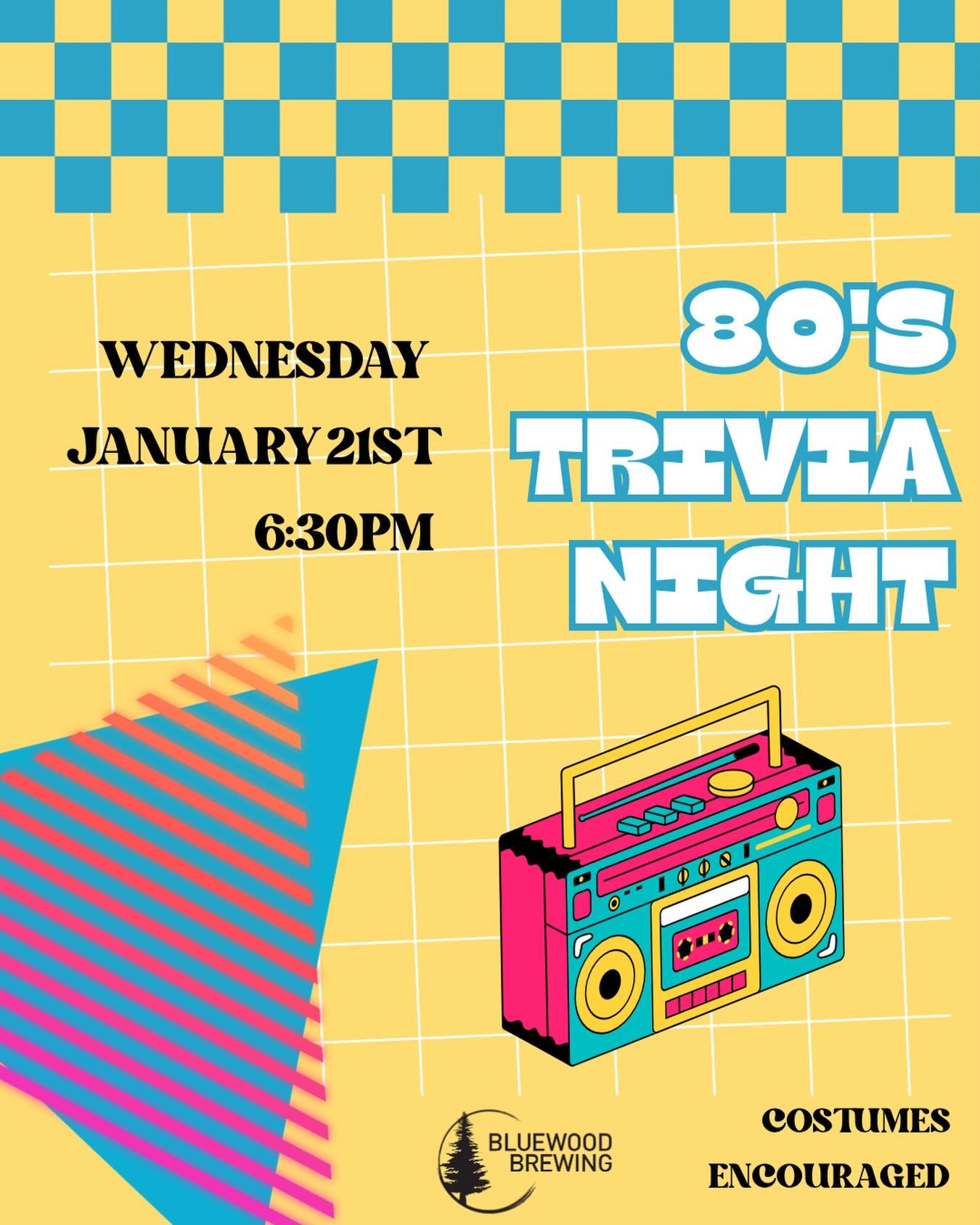 ⚡️ 80&rsquo;s Themed Trivia Night ⚡️

📆 Wednesday 1/21 @ 6:30pm

🧑&zwj;🎤 Break out your neon jackets and leg warmers &amp; get ready for some 80&rsquo;s Themed Trivia. We&rsquo;re partnering with the @benton_park Neighborhood Association on this f