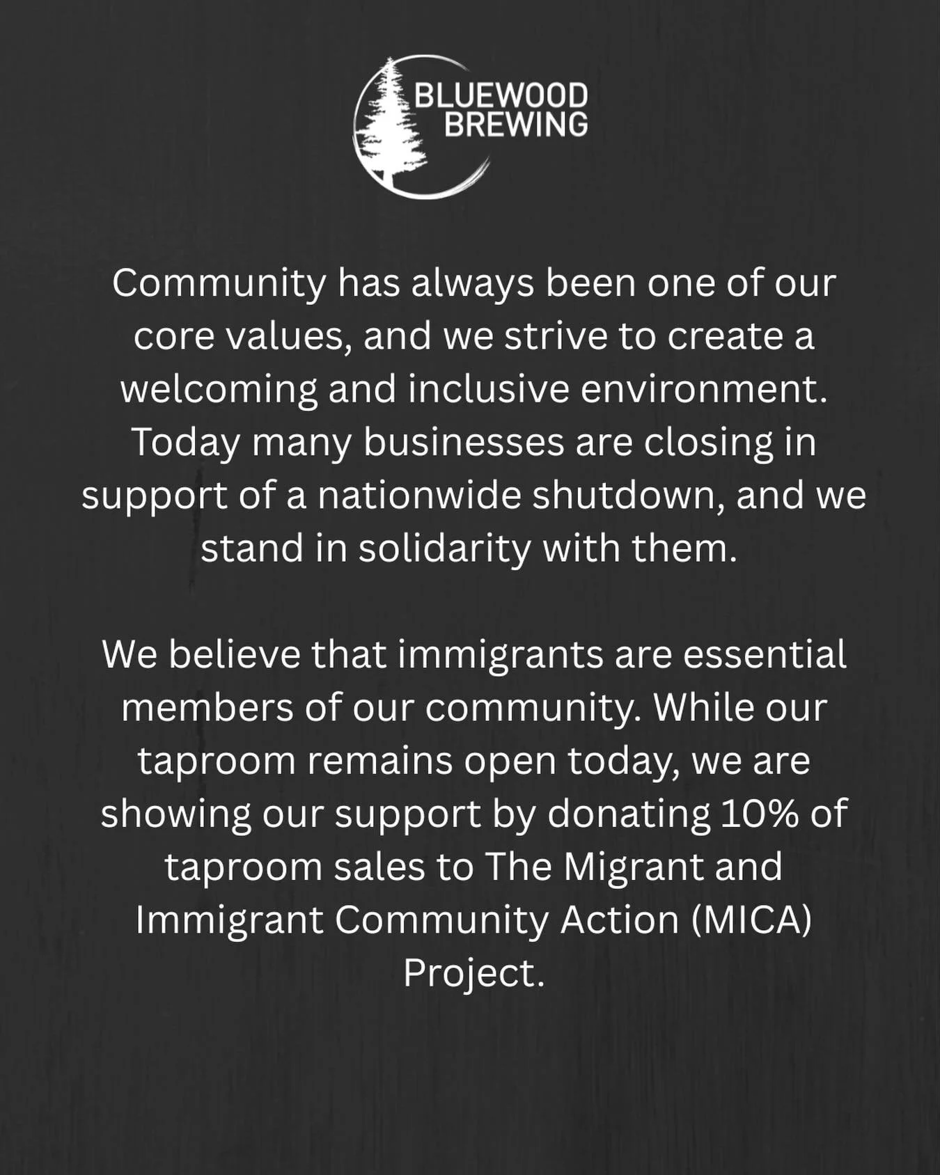 ❤️ While we remain open today, 10% of today&rsquo;s taproom sales will be donated to @themicaproject as we stand in support and solidarity with the work that they do for our immigrant &amp; migrant communities. 

❤️ The MICA Project provides low-cost