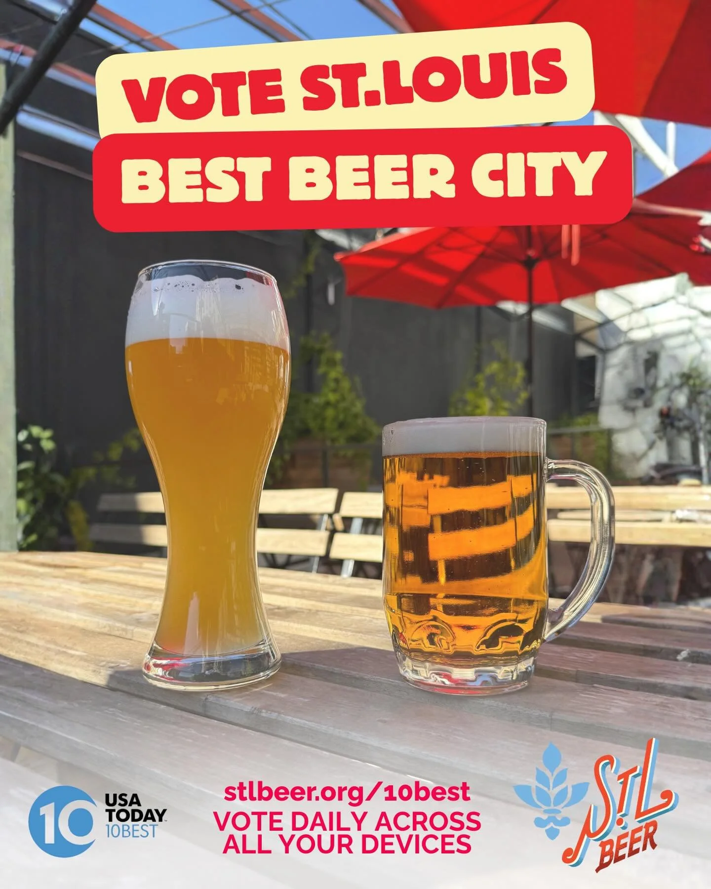 📣 Vote St. Louis - Best Beer City 📣

St. Louis has been nominated for the Best Beer City in the country in USA Today&rsquo;s @10best awards. National recognition like this helps bring new visitors to our city, puts a spotlight on our beer scene, an