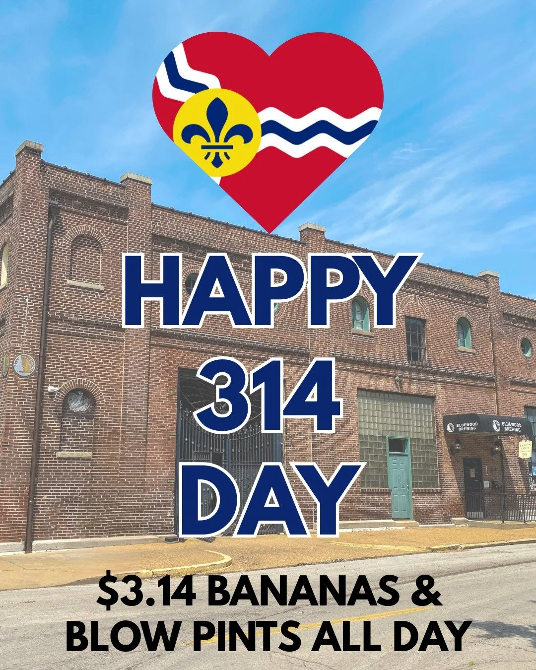 ❤ HAPPY 314 DAY ❤

We are proud to be a part of the Saint Louis craft beer community! While you're out celebrating the 314, stop by Bluewood for $3.14 Bananas &amp; Blow pints all day long 🍻

⚽ Later this afternoon, @thesportsbrastlouis will be at t