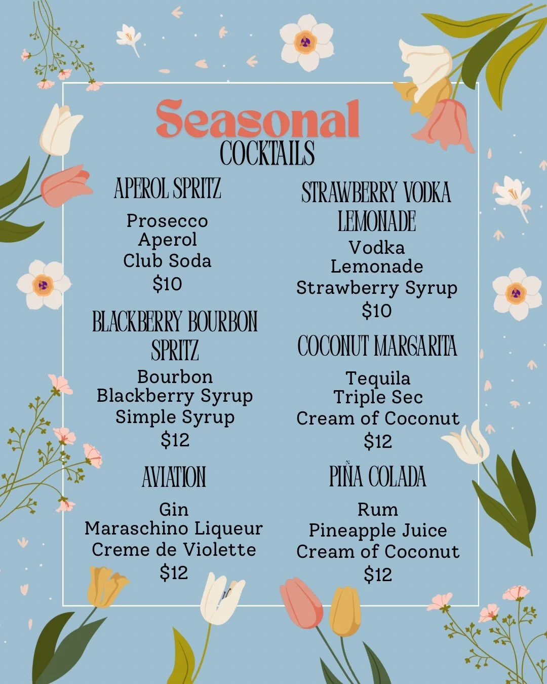 🌸 NEW COCKTAIL MENU 🌸

With spring in full swing, we&rsquo;re excited to launch our new spring &amp; summer seasonal cocktail menu. Not in the mood for a beer? No worries! We&rsquo;ve got a lovely new cocktail menu curated with the season in mind.?