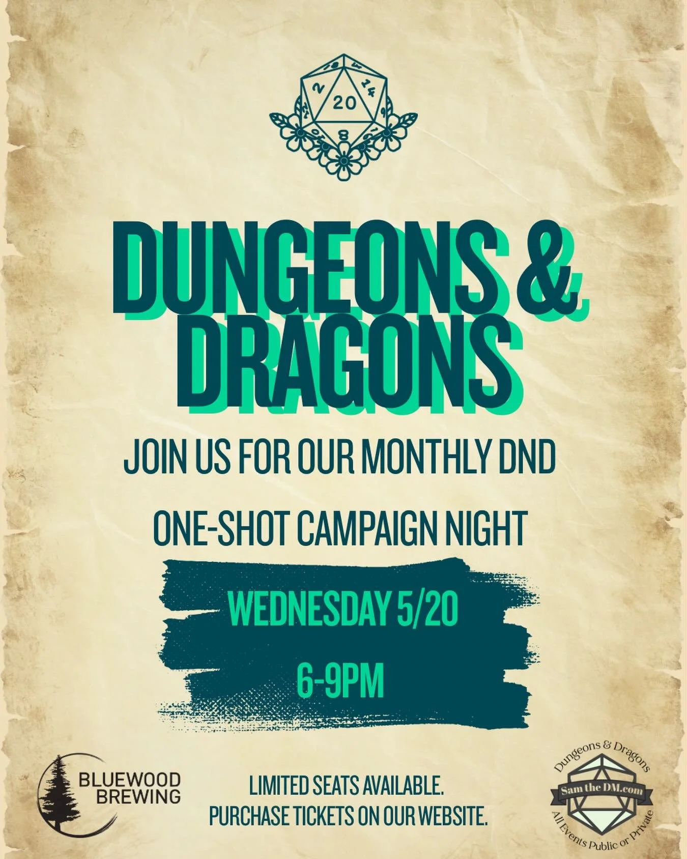 ⚔️ DUNGEONS &amp; DRAGONS ⚔️

📆 Wednesday 5/20 6-9pm

Curious about playing Dungeons &amp; Dragons? Have a group interested in playing but need an experienced Dungeon Master? Join us for our monthly DND Night hosted by @samthedmkemp ⚔️ 

💥 This is 