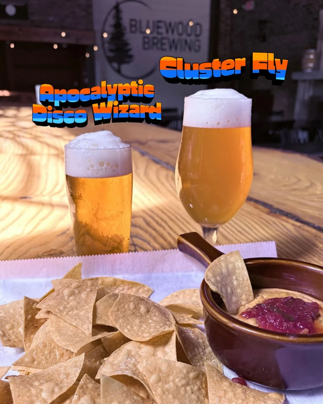 🍻 NEW BEERS 🍻

Introducing two brand new Bluewood beers this week! Meet Cluster Fly &amp; Apocalyptic Disco Wizard 🧙&zwj;♀️ 

🍻 Cluster Fly, 6.5% Farmhouse Ale 
🧙 Apocalyptic Disco Wizard, 6.5% West Coast IPA

Pair either with our new special: B