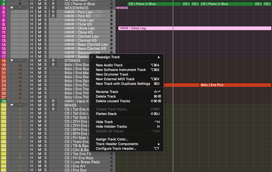 Right click to bring up this sub menu and go to 'Assign Track Color'