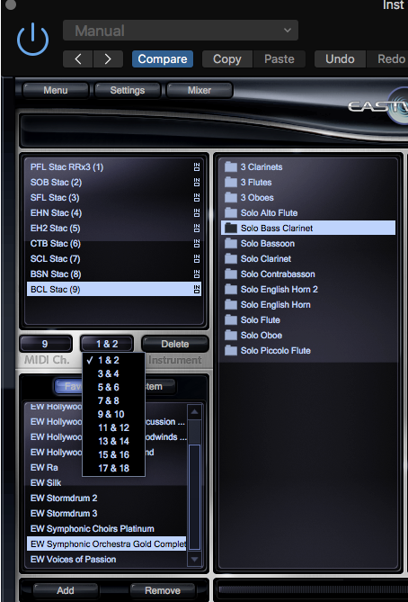 By selecting the instrument, you can change the output so that it matches the correct outputs found in Logic.