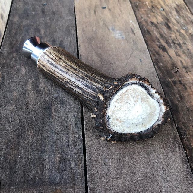 Elk antler base with heavy duty, milled stainless steel bottle opener. Self standing for display when not in use. #statementbarwares #mountainwestantlerco #handmade #rustic