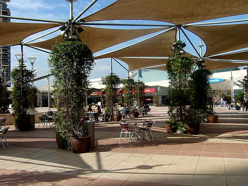 tensile-structure shaded seating areas 
