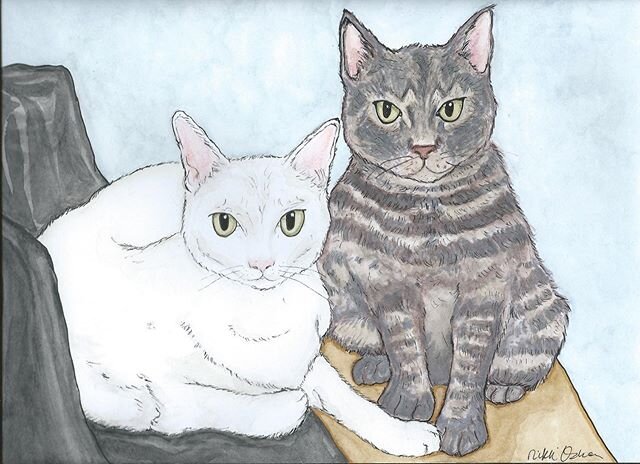 Lenny + Pepper: The Two Kings of Quarantine, as rendered by the incomparable @nikki0h - Reach out to her to commission some incredible pet portraits!