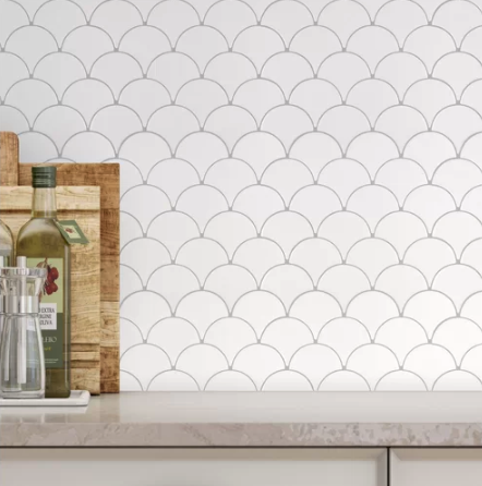 Fan Fish Scale 3.5″ x 3.5″ Ceramic Mosaic Tile in Glossy White, $4.86/sq ft, wayfair.com
