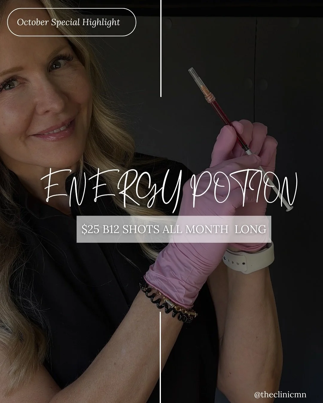 Meet your new favorite wellness ritual: the Energy Potion. 🧪 A gentle yet powerful B12 boost to restore vitality, help you focus and overall elevate your everyday energy. ✨ 
B12 shots for $25 all month long —> don’t miss out on this s