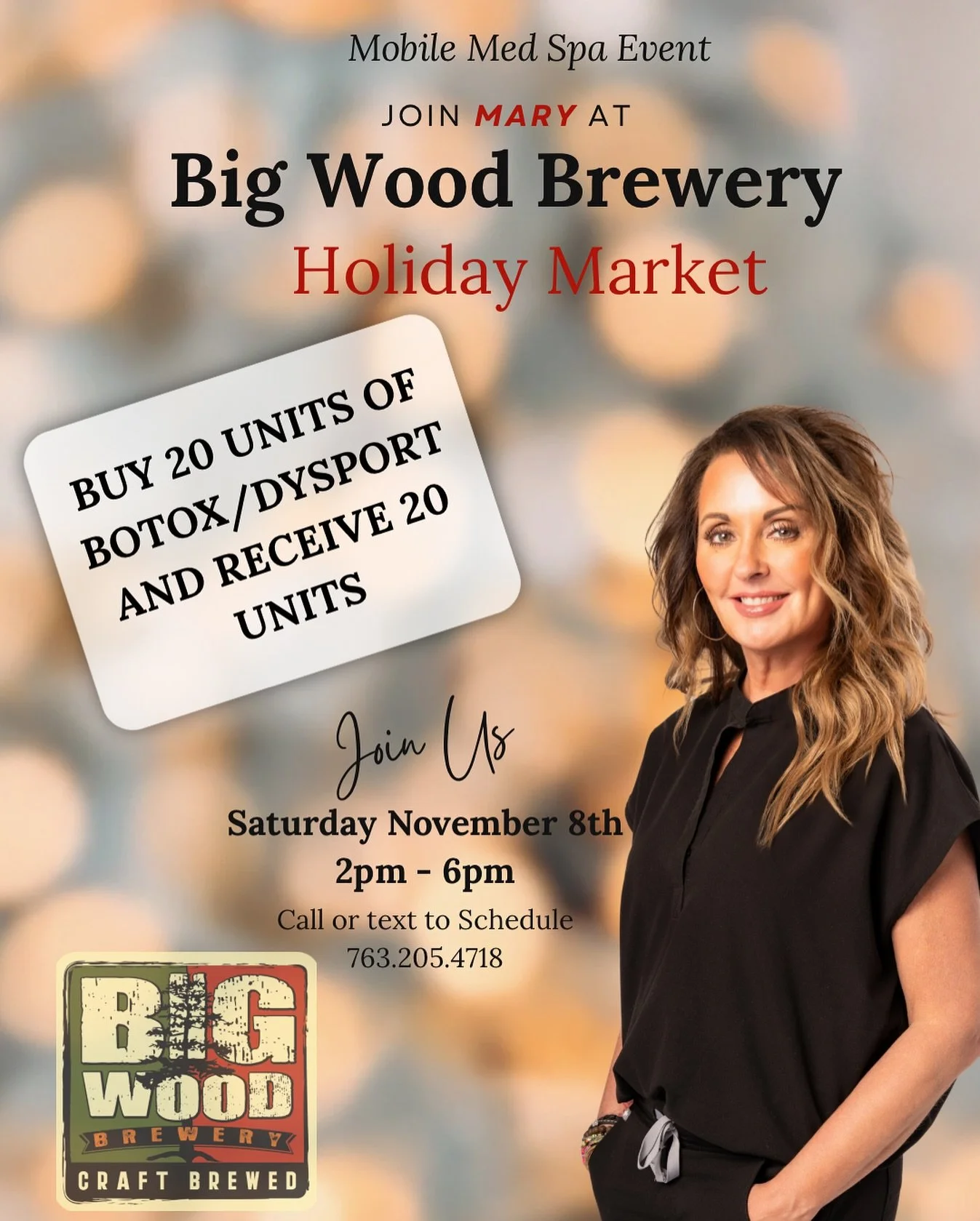 🍻 Beers, Botox, and Holiday Cheers! You don&rsquo;t want to miss this one!!
Join us at Big Wood Brewery for the ultimate Saturday combo: fresh pours + fresh faces. 🍺💉
Our Mobile Med Spa will be on site&mdash; and offering
 &bull; BUY 20 UNITS BOTO