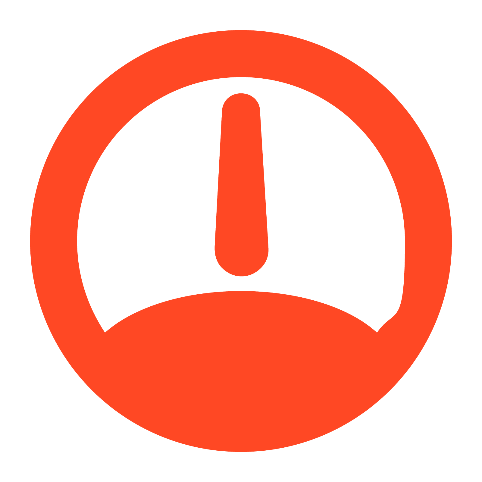 Red speedometer icon on white background