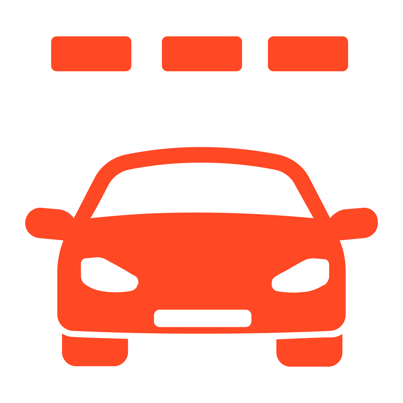 Red icon of a car with a roof rack viewed from the front
