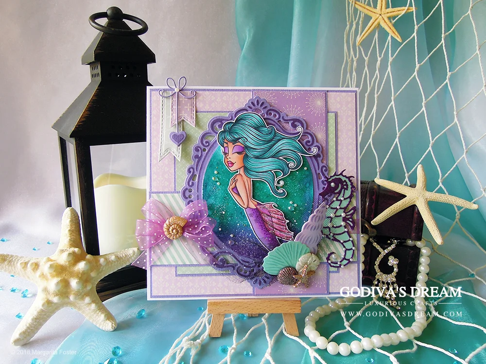 Elegant Mermaid Card "Serene Ocean" by Godiva's Dream. There are a lot beautiful mermaid cards out there, but many them tend to be geared towards the younger audience. #cardmaking #papercrafting #mermaidcard #stamping #birthdaycard