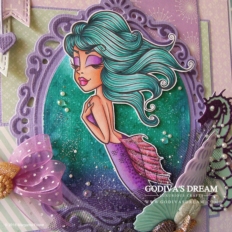Elegant Mermaid Card "Serene Ocean" by Godiva's Dream. There are a lot beautiful mermaid cards out there, but many them tend to be geared towards the younger audience. #cardmaking #papercrafting #mermaidcard #stamping #birthdaycard
