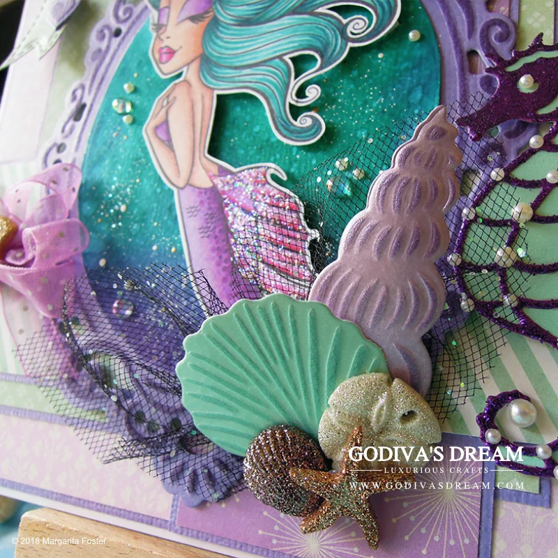 Elegant Mermaid Card "Serene Ocean" by Godiva's Dream. There are a lot beautiful mermaid cards out there, but many them tend to be geared towards the younger audience. #cardmaking #papercrafting #mermaidcard #stamping #birthdaycard