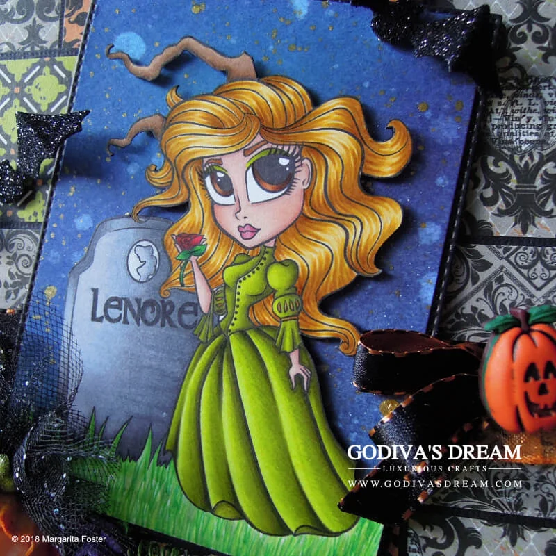 Ghostly Halloween Card "Lenore" by Godiva’s Dream. Halloween is the time to have fun and get a little spooky! And what can be spookier than ghosts? #cardmaking #papercrafting #handmadehalloween #halloweencard #stamping