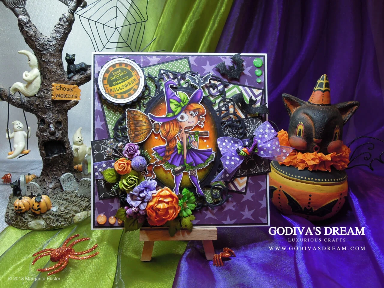 Witchy Halloween Card “Best Witches” by Godiva’s Dream. When it comes to Halloween, witches never go out of style! Bright colour scheme, elegant and fun embellishments are all present on this bewitching Halloween card. #cardmaking #handmadehalloween #papercrafting #halloweencard