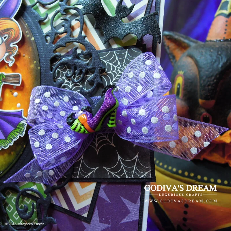Witchy Halloween Card “Best Witches” by Godiva’s Dream. When it comes to Halloween, witches never go out of style! Bright colour scheme, elegant and fun embellishments are all present on this bewitching Halloween card. #cardmaking #handmadehalloween #papercrafting #halloweencard