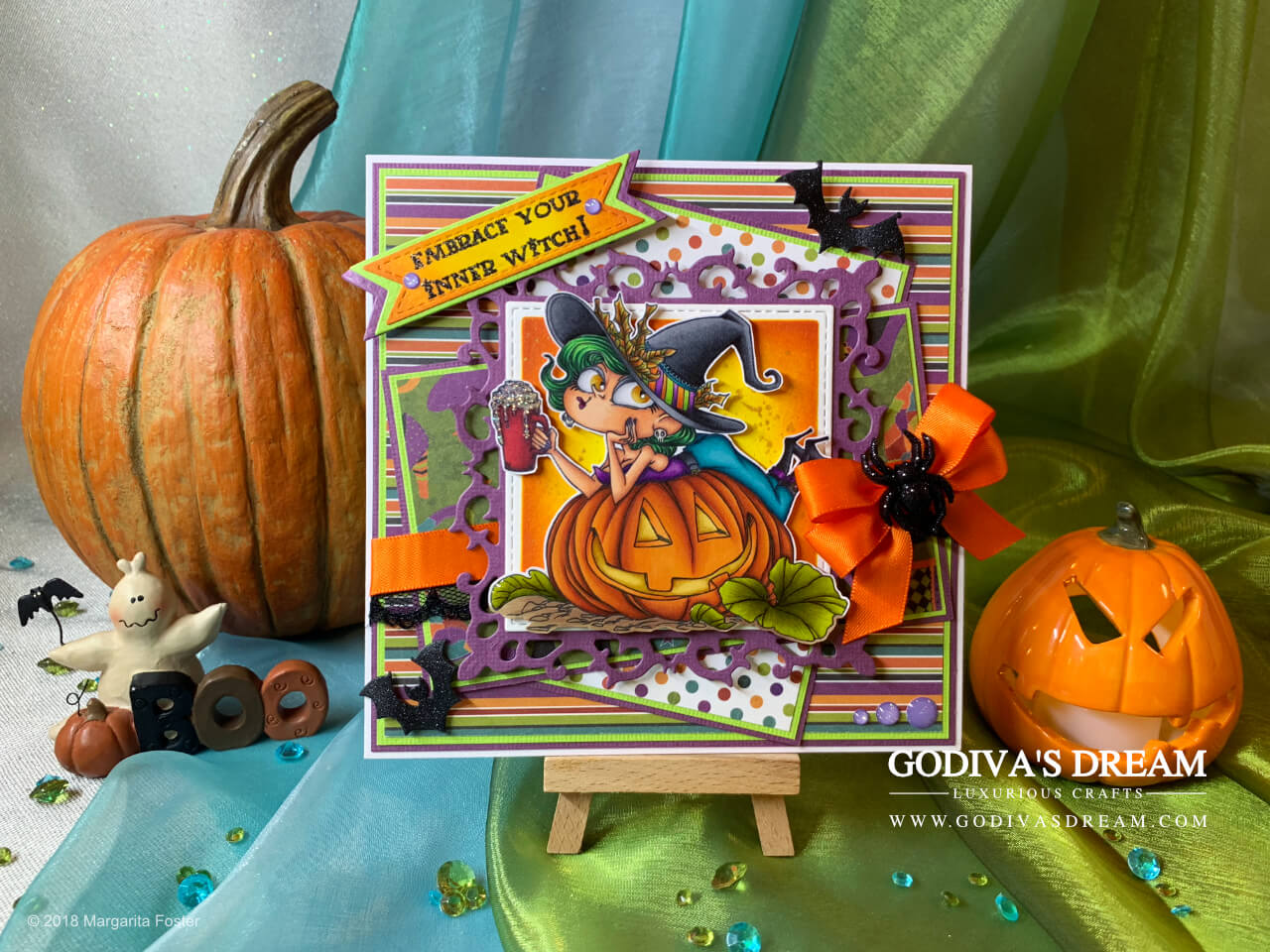 Pumpkin Spice Witch Halloween Card "Spooky Coffee Break: by Godiva's Dream. Halloween has arrived! The spookiest day of the year can only mean that I’ve created a matching card to mark the occasion. Witches, pumpkins, spiders, bats and even coffee may be involved, not a word of lie! #handmadecards #handmadehalloween #papercrafting #cardmaking #halloweencard