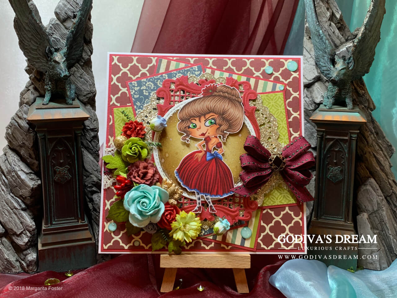 Quirky Birthday Card “‘Ello Poppet” by Godiva’s Dream. Are you a fan of quirky characters? I certainly am! This jewel-toned birthday card is luxurious, feminine and quirky at the same time. #cardmaking #handmadecard #papercrafting #birthdaycard #stamping