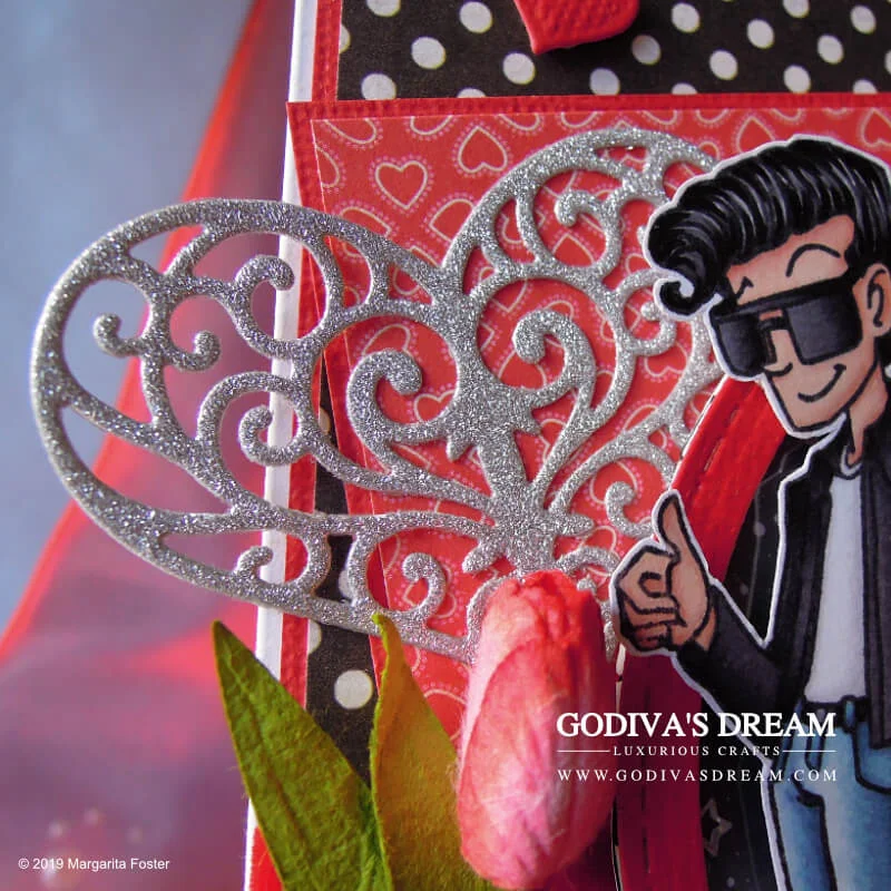 Rockabilly Valentine’s Day Card “You’re the One that I Want” by Godiva’s Dream. Sweet Valentine’s Day cards are truly great, but they can also be rocking like this one - a 50s and rockabilly inspired piece. #handmadecards #papercrafting #cardmaking #stamping #valentinesday #handmadevalentines