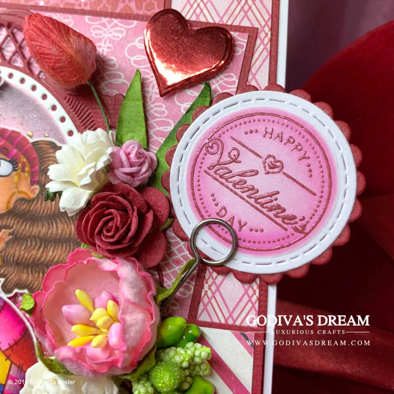 Pretty Pink Valentine’s Day Card “Love is Magical” by Godiva’s Dream. Newsflash - bright pink is the new red! At least on this elaborate Valentine’s Day card. Red is also included to avoid disappointment. And hearts. And flowers. And potions. #handmadecards #papercrafting #cardmaking #rubberstamping #valentinesday #handmadevalentines