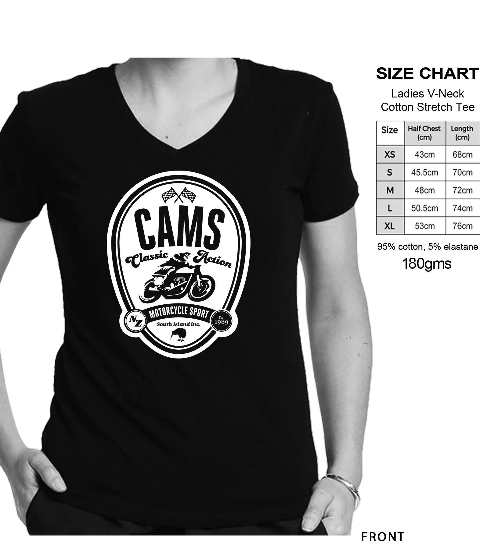 CAMS - Ladies Black V-Neck T-shirt