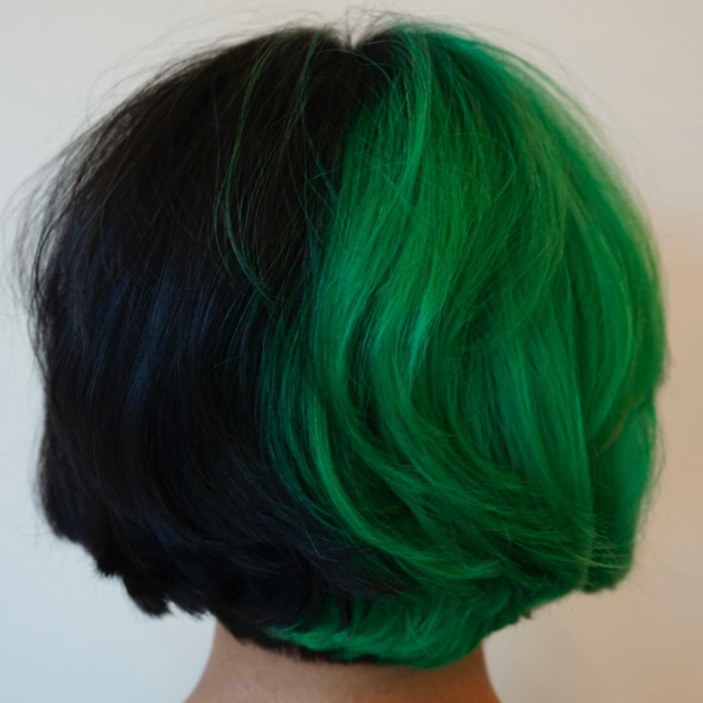 @m_solor.hair created this fun half green, half natural,on her client. Perfect for spring and summer 🌳 ✅🦖