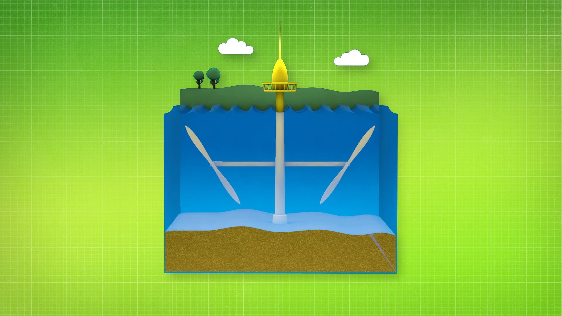 V/O: tides, ACTION: Aa diorama showing tidal energy appears.