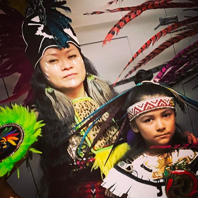 My youngest, Ilhuitemoc (He Who Descends from the Skies) White Hawk and myself. #FamilyTraditions #mexika #aztecdancers #Tlayohlotli #Tlokenahuake #MyIndigenousLife #salinasfamily