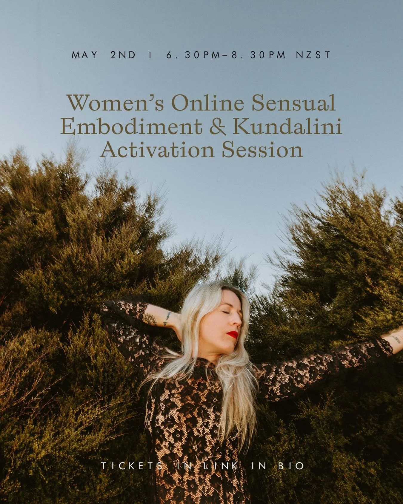 Women&rsquo;s group ONLINE sensual embodiment, breath + kundalini activation session! 

I felt while I was away in Oz seeing my fam I&rsquo;d offer a session from the energy of WA🌹

Saturday May 2nd 

6.30pm-8.30pm NZST

This is for you if you&rsquo