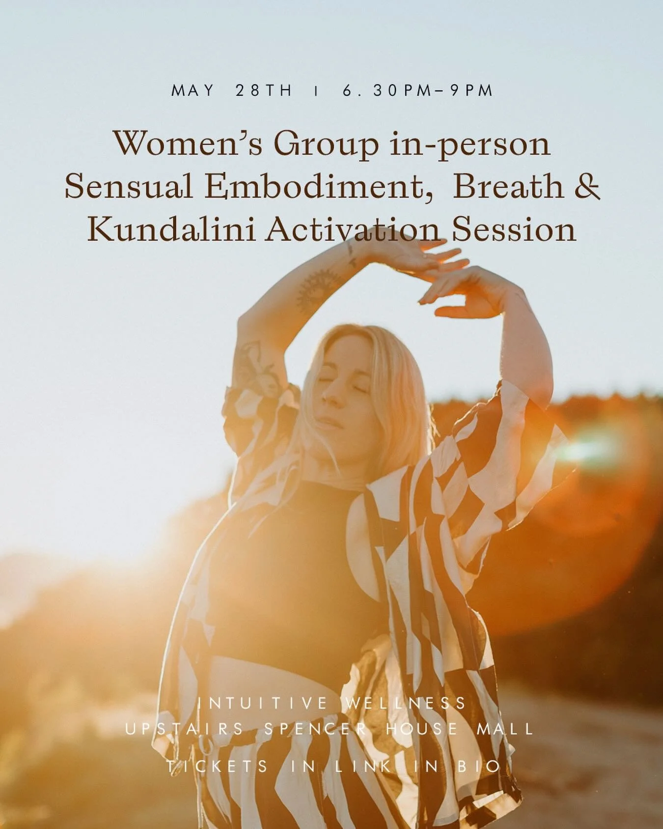We had such a beautiful time recently, we&rsquo;re doing it again 🤍

Women&rsquo;s Group Sensual Embodiment + Kundalini Activation

Thursday May 28th

6.30pm-9pm

Intuitive Wellness 

This is for you if you&rsquo;re feeling disconnected from yoursel