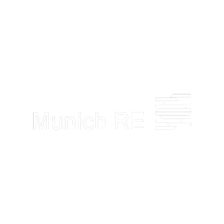Black background with white text reading 'Munich RE' and a stylized globe logo made of white horizontal lines.
