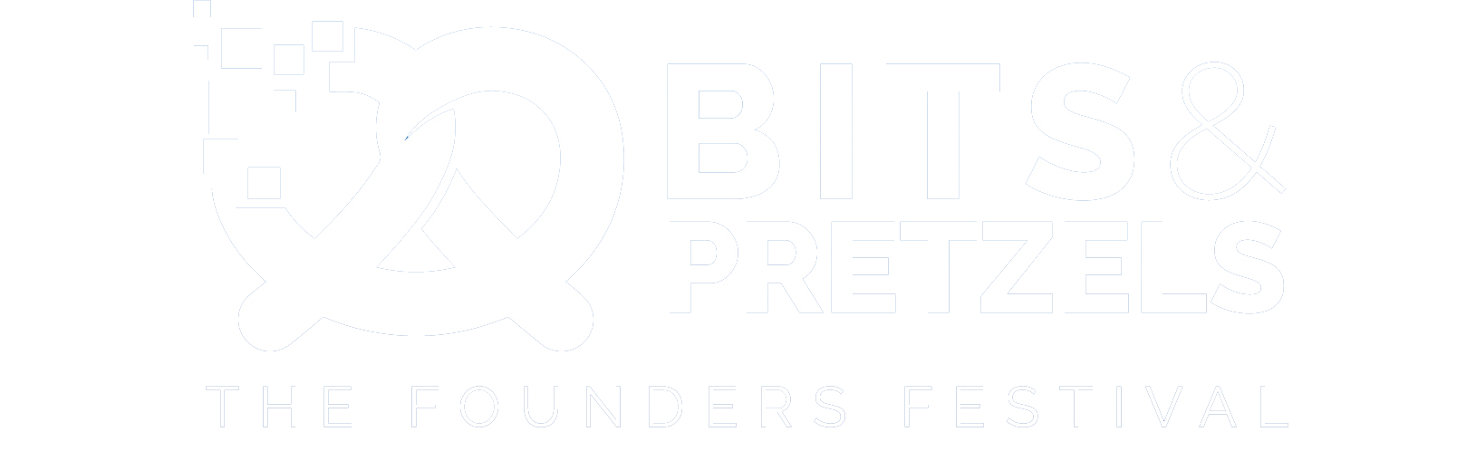 Logo for 30 Bits & Pretzels, The Founders Festival, featuring a stylized pretzel with digital pixel elements.