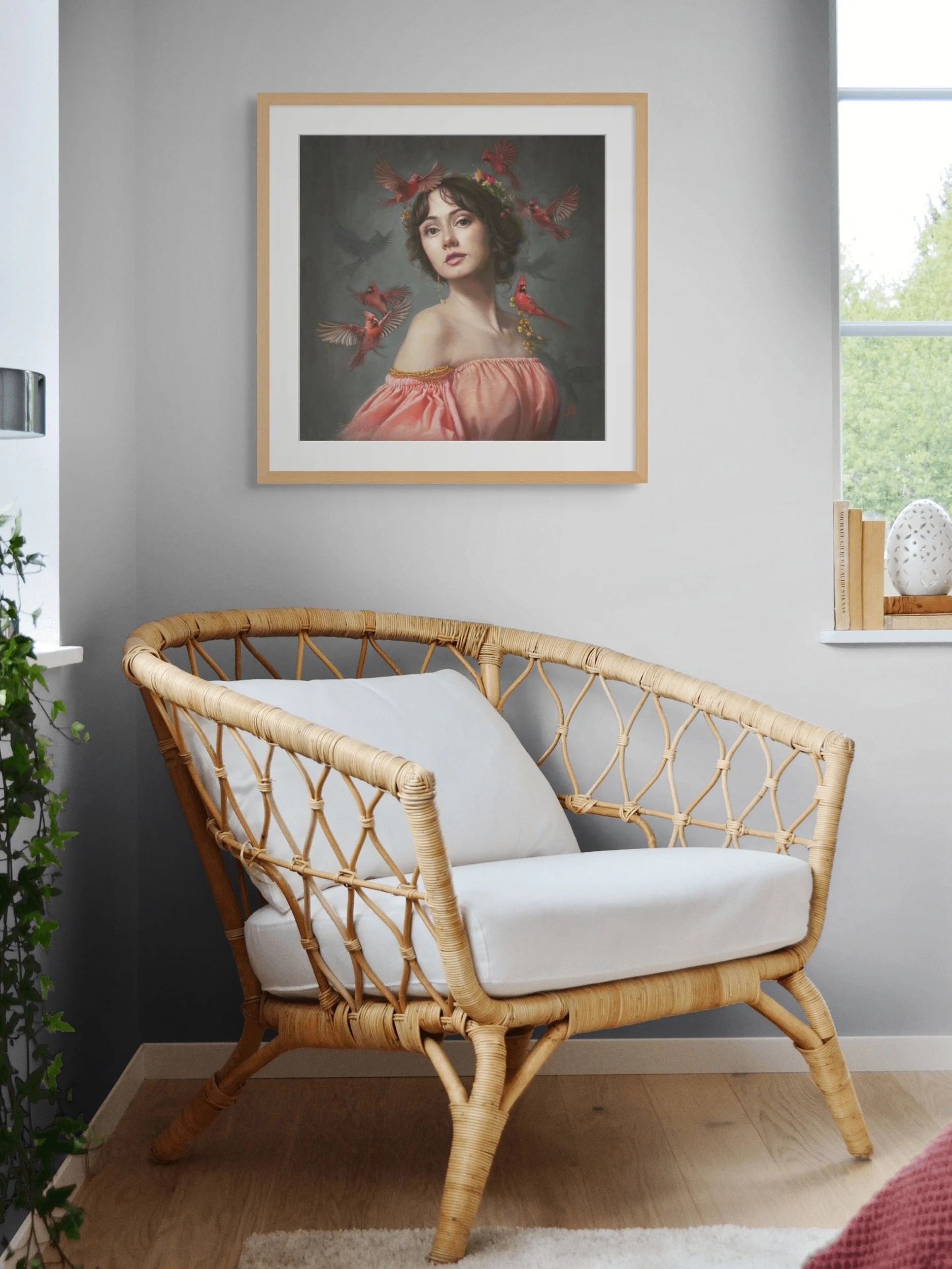 portrait of a beautiful young woman "Cardinal Song", Limited Edition Prints