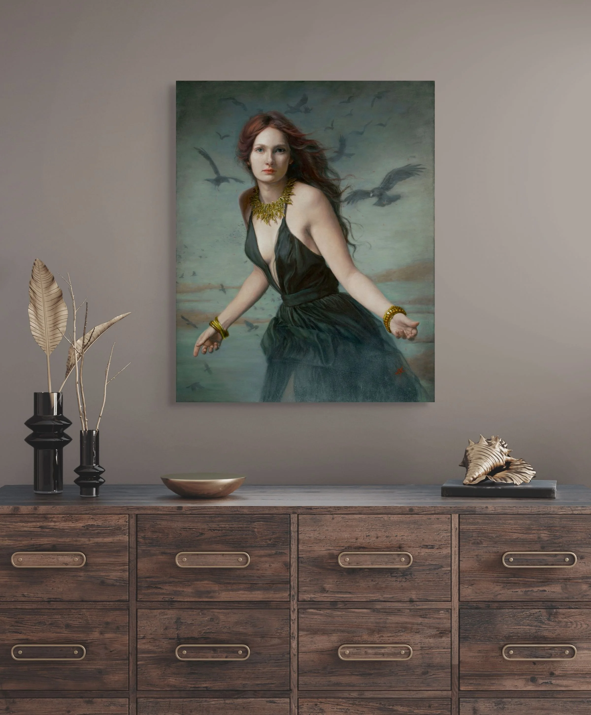 portrait of a beautiful young woman "Gold Amidst Ashes", original oil painting