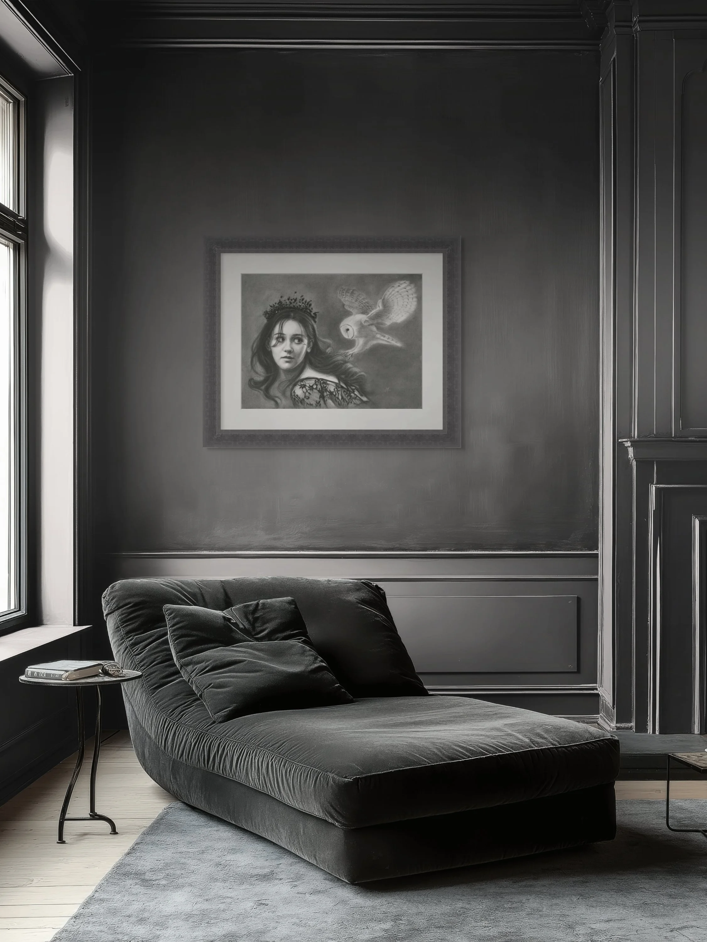 portrait of a beautiful young woman "Mischief at Dusk", original drawing