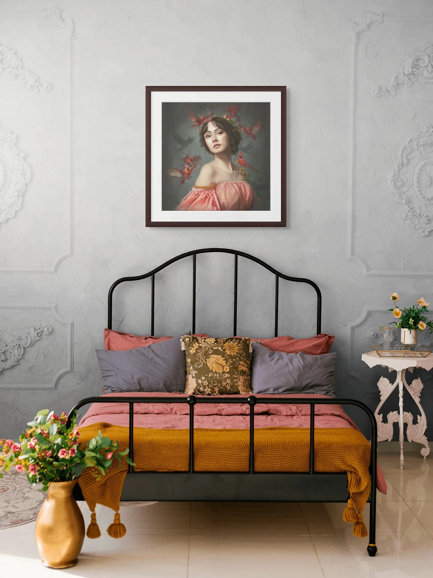portrait of a beautiful young woman "Cardinal Song", Limited Edition Prints
