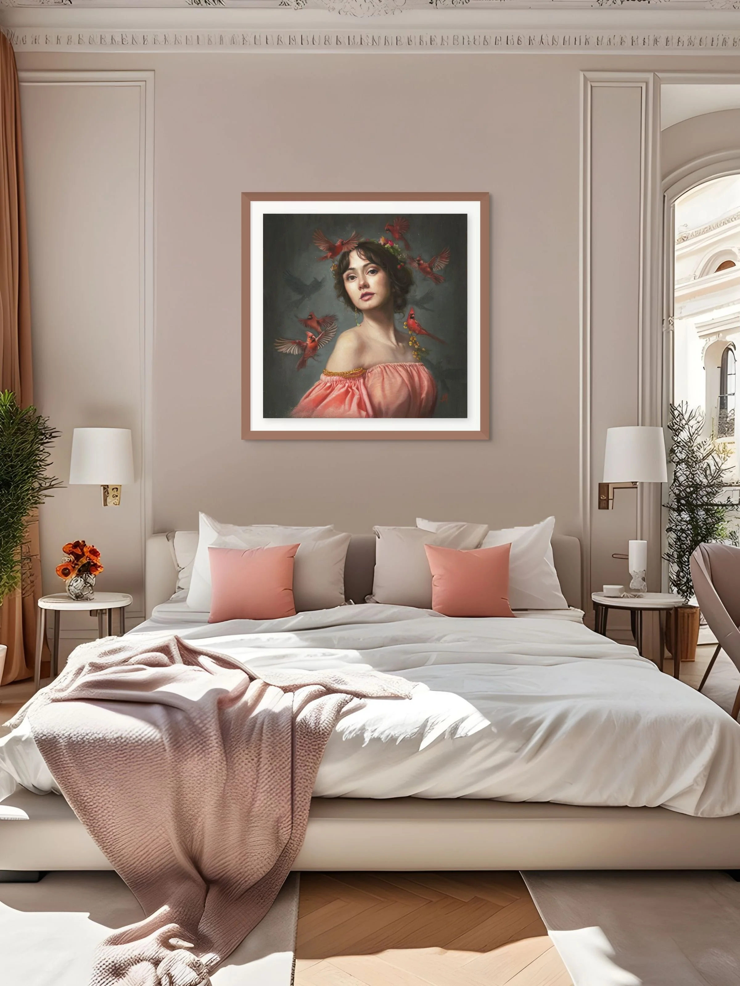 portrait of a beautiful young woman "Cardinal Song", Limited Edition Prints