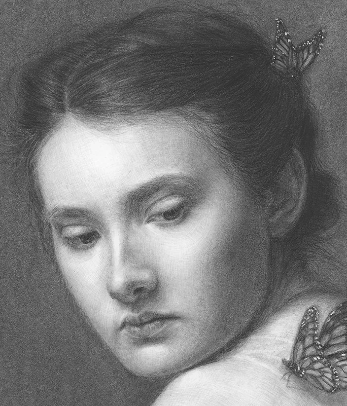 portrait of a beautiful young woman "Happiness is a Butterfly", original drawing