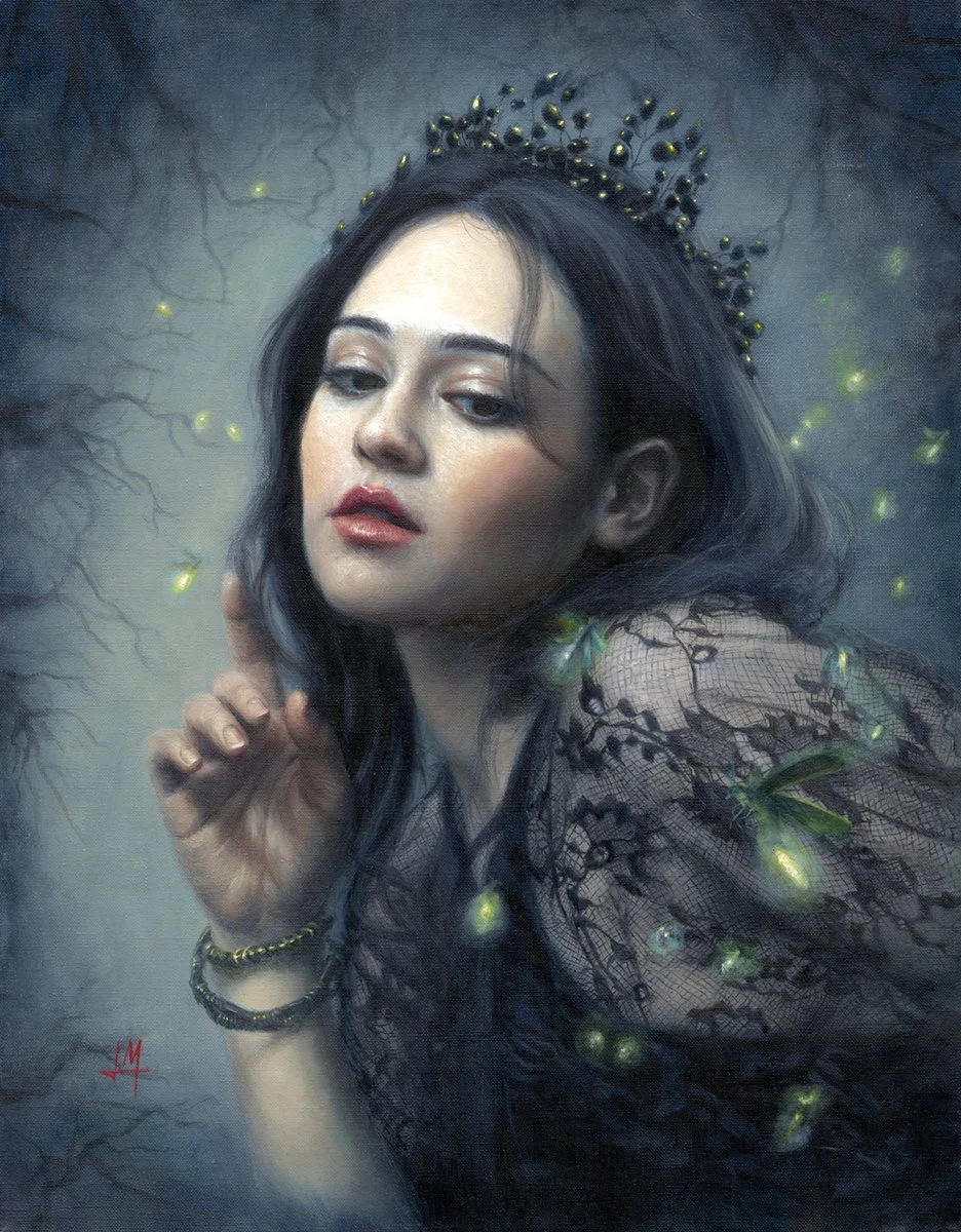 portrait of a beautiful young woman "Whisper of the Twilight Forest", original oil painting