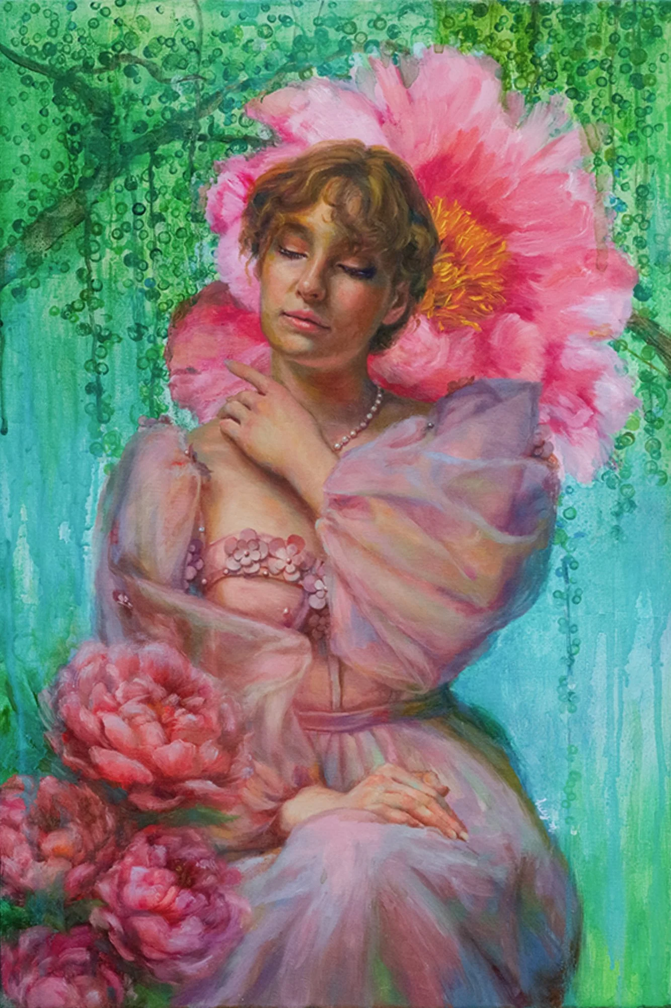 portrait of a beautiful young woman "Unfolding", original oil painting