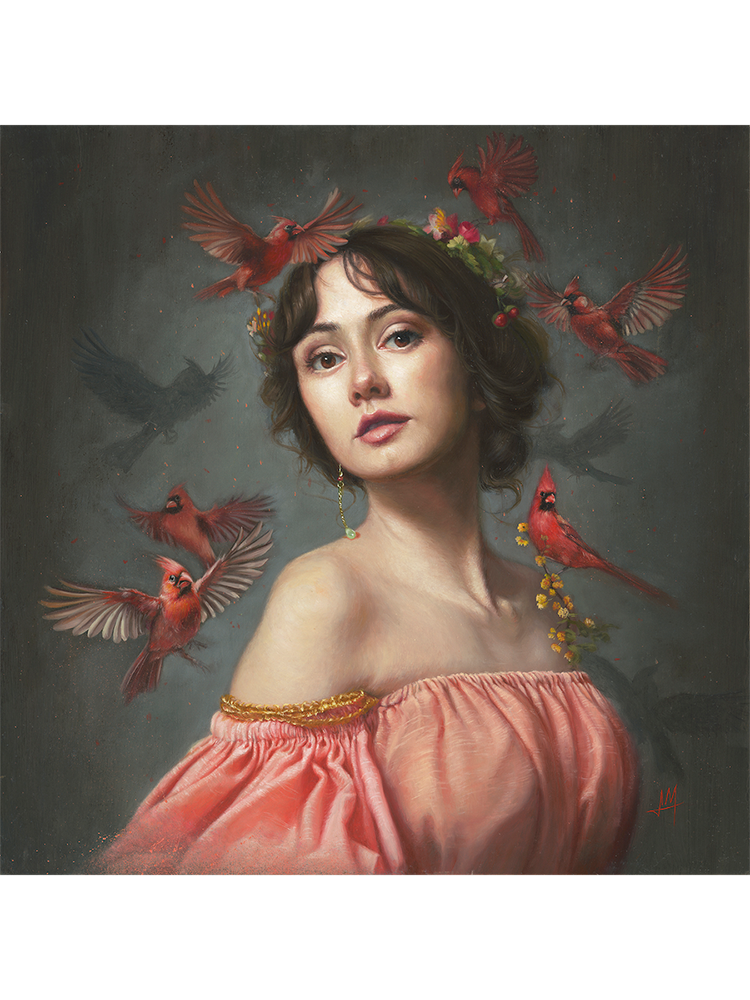 "Cardinal Song", original oil painting