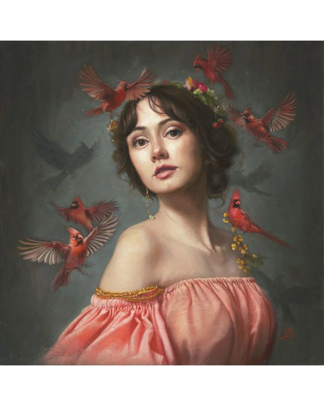 "Cardinal Song", original oil painting