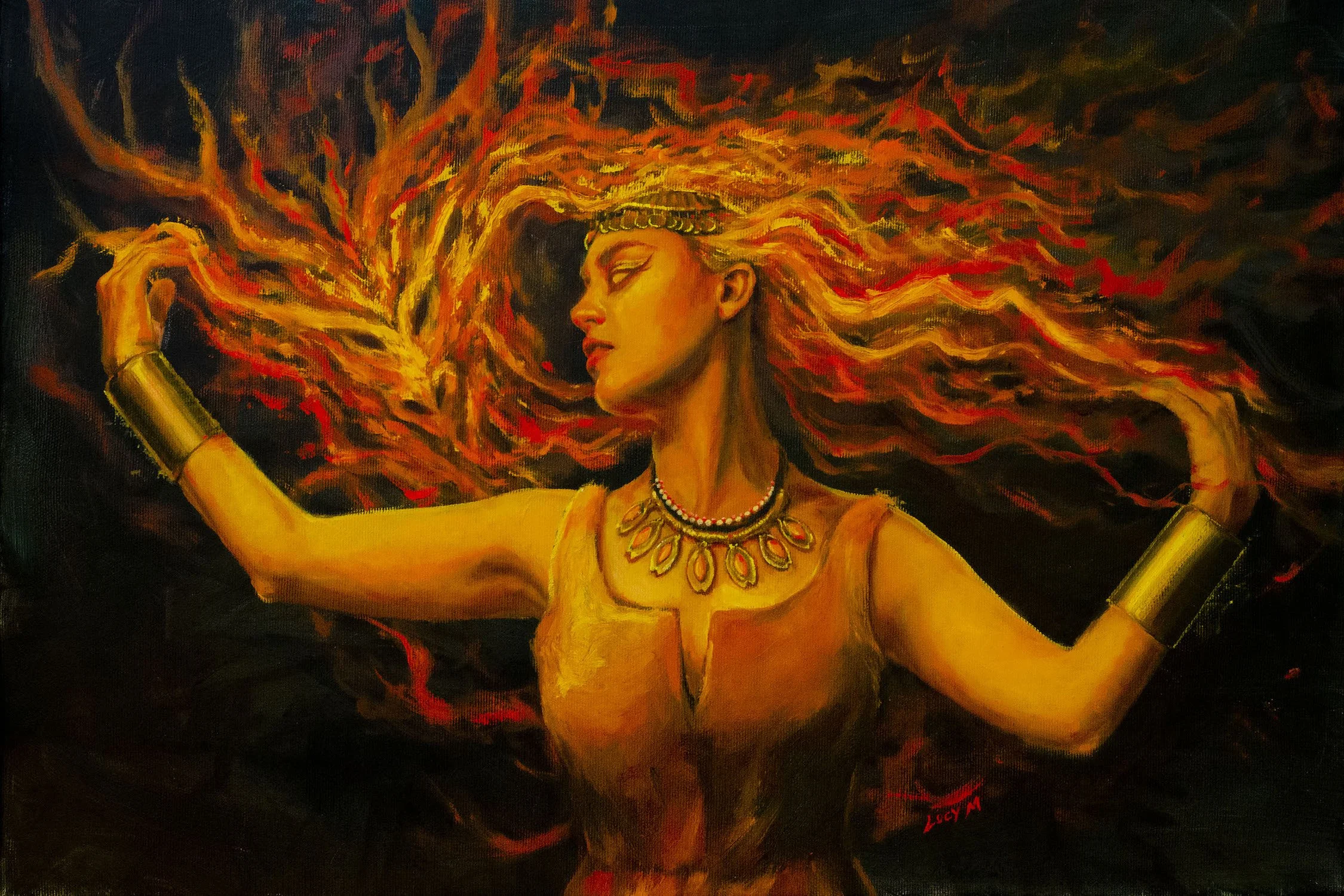 portrait of a beautiful young woman "Ignited", original oil painting