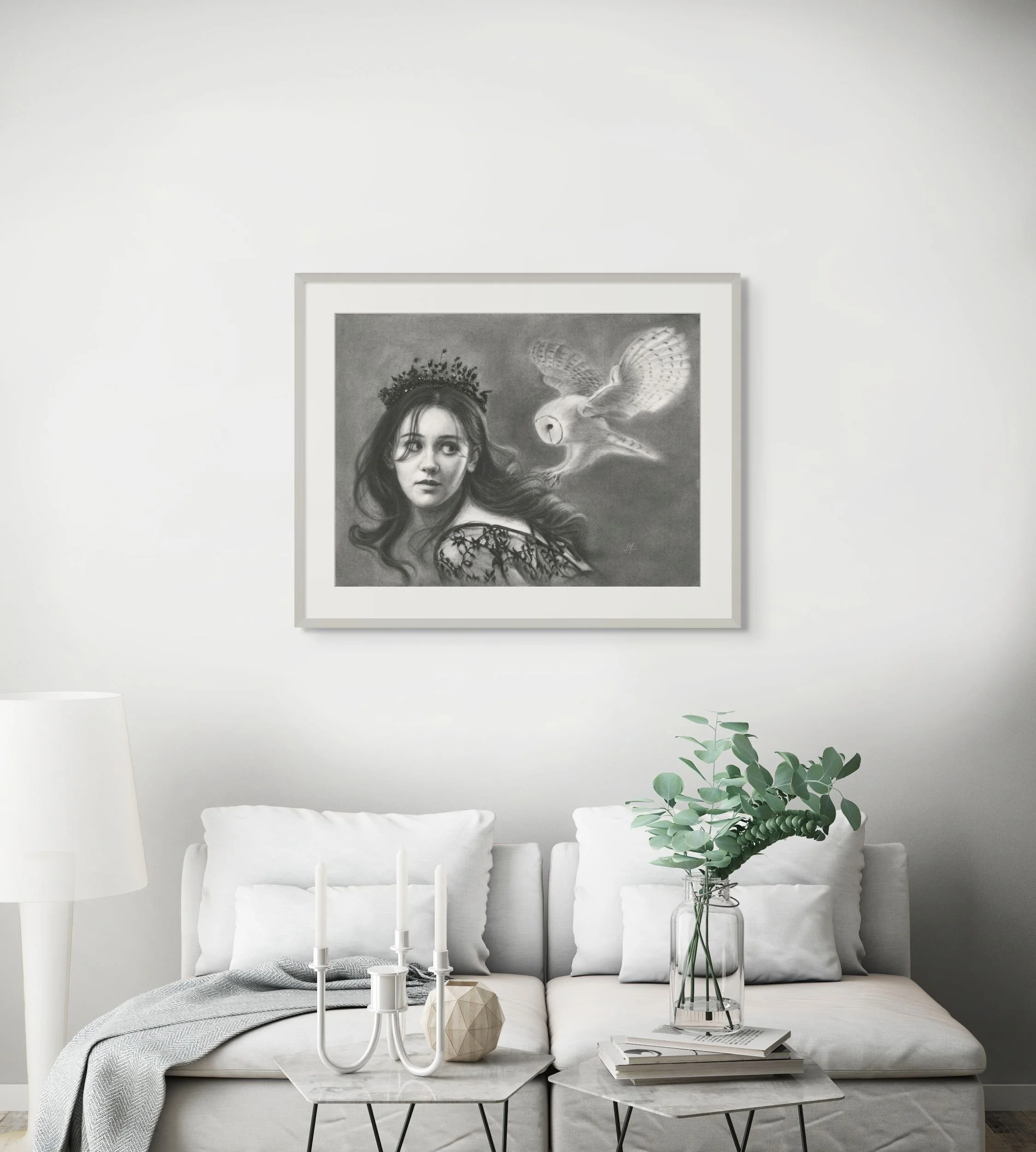 portrait of a beautiful young woman "Mischief at Dusk", original drawing