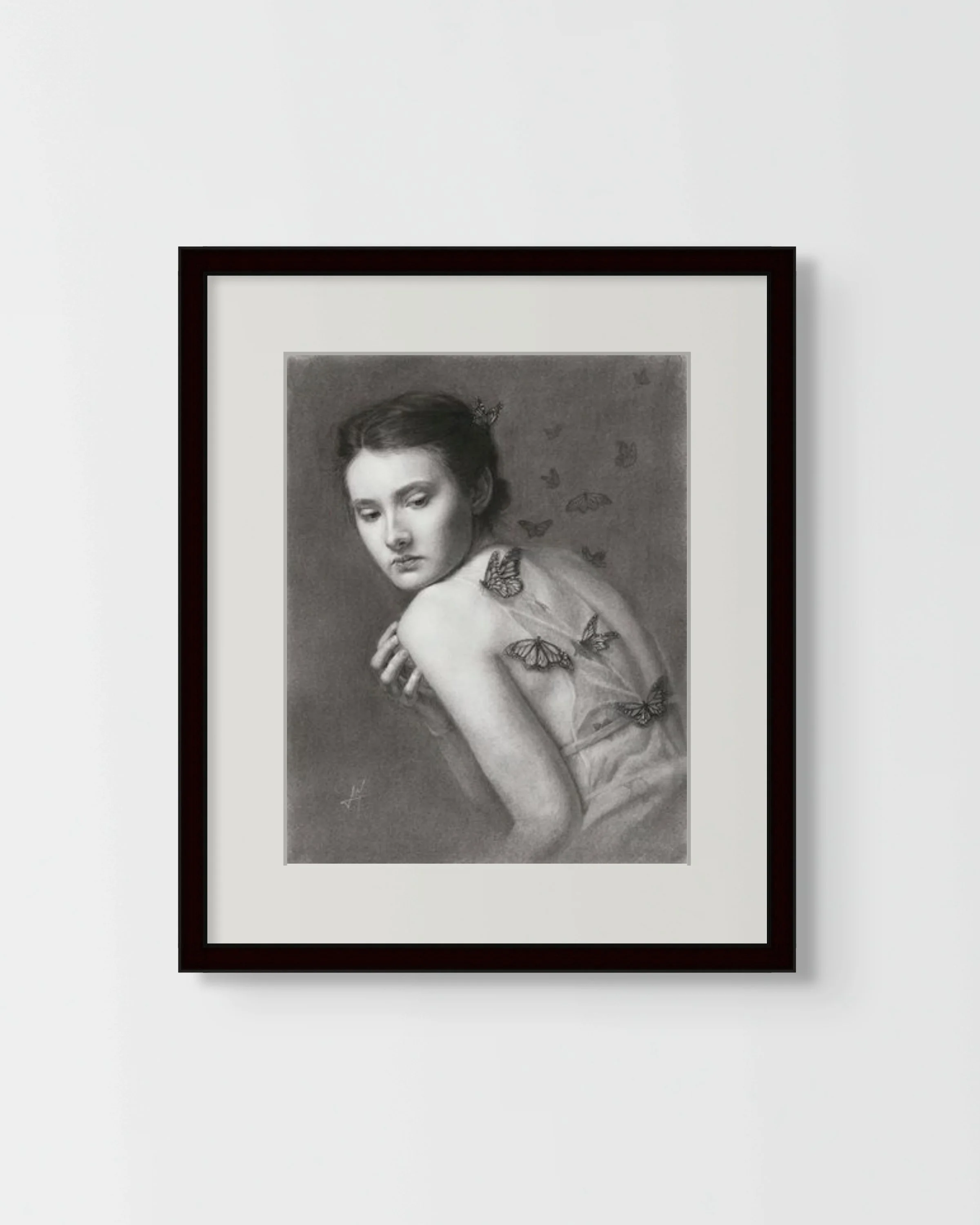 portrait of a beautiful young woman "Happiness is a Butterfly", original drawing