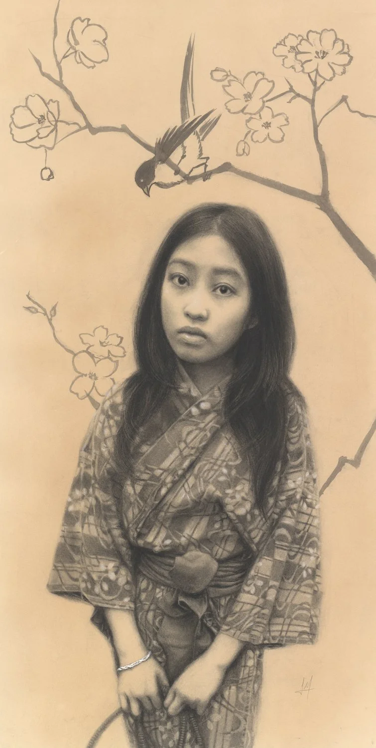 "Chloe", 15"x30", charcoal on watercolor paper, 2026. Not for sale.