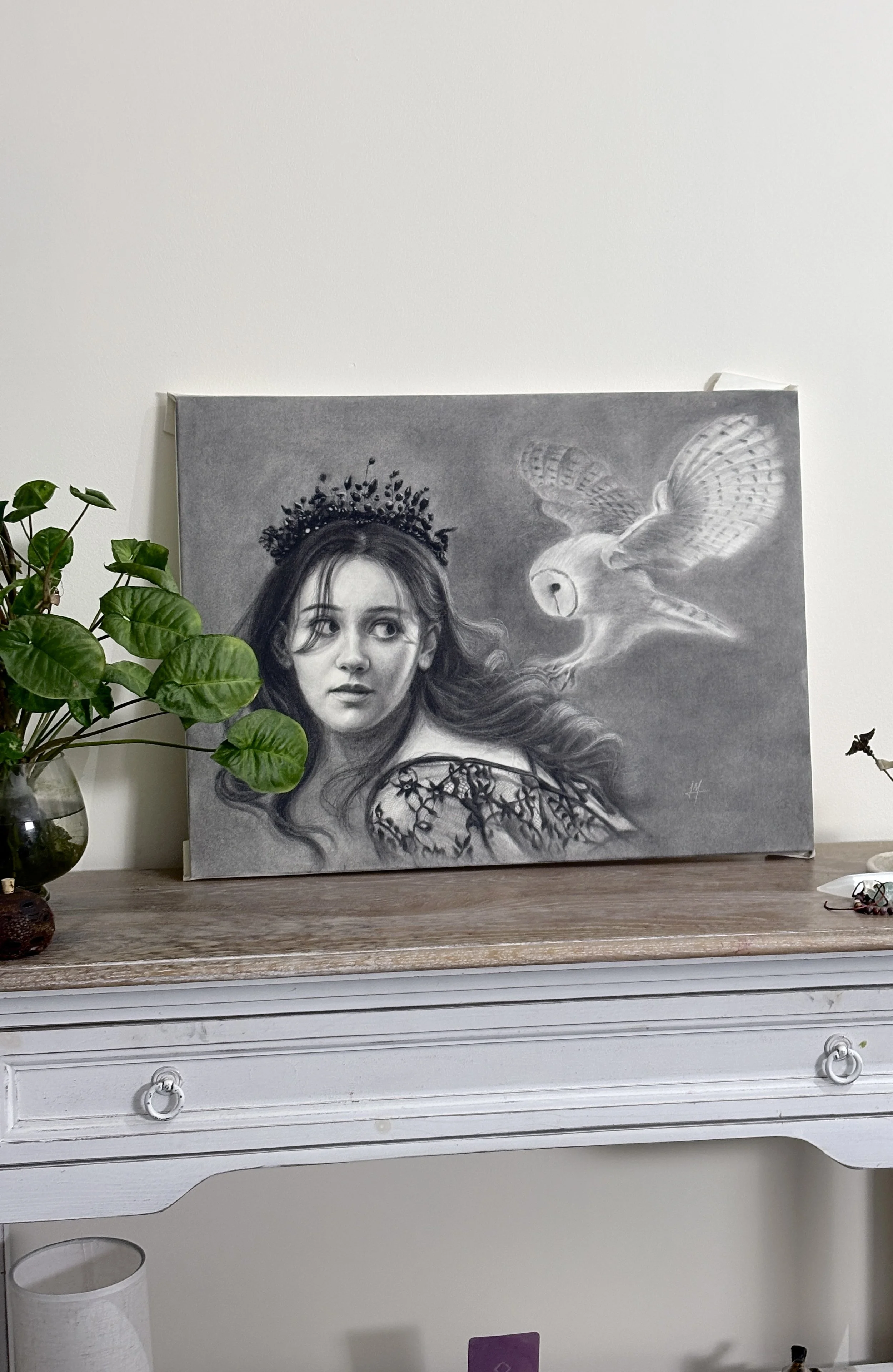 portrait of a beautiful young woman "Mischief at Dusk", original drawing